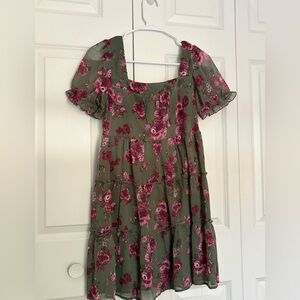 Trixxi Green and Pink Floral Mini Dress